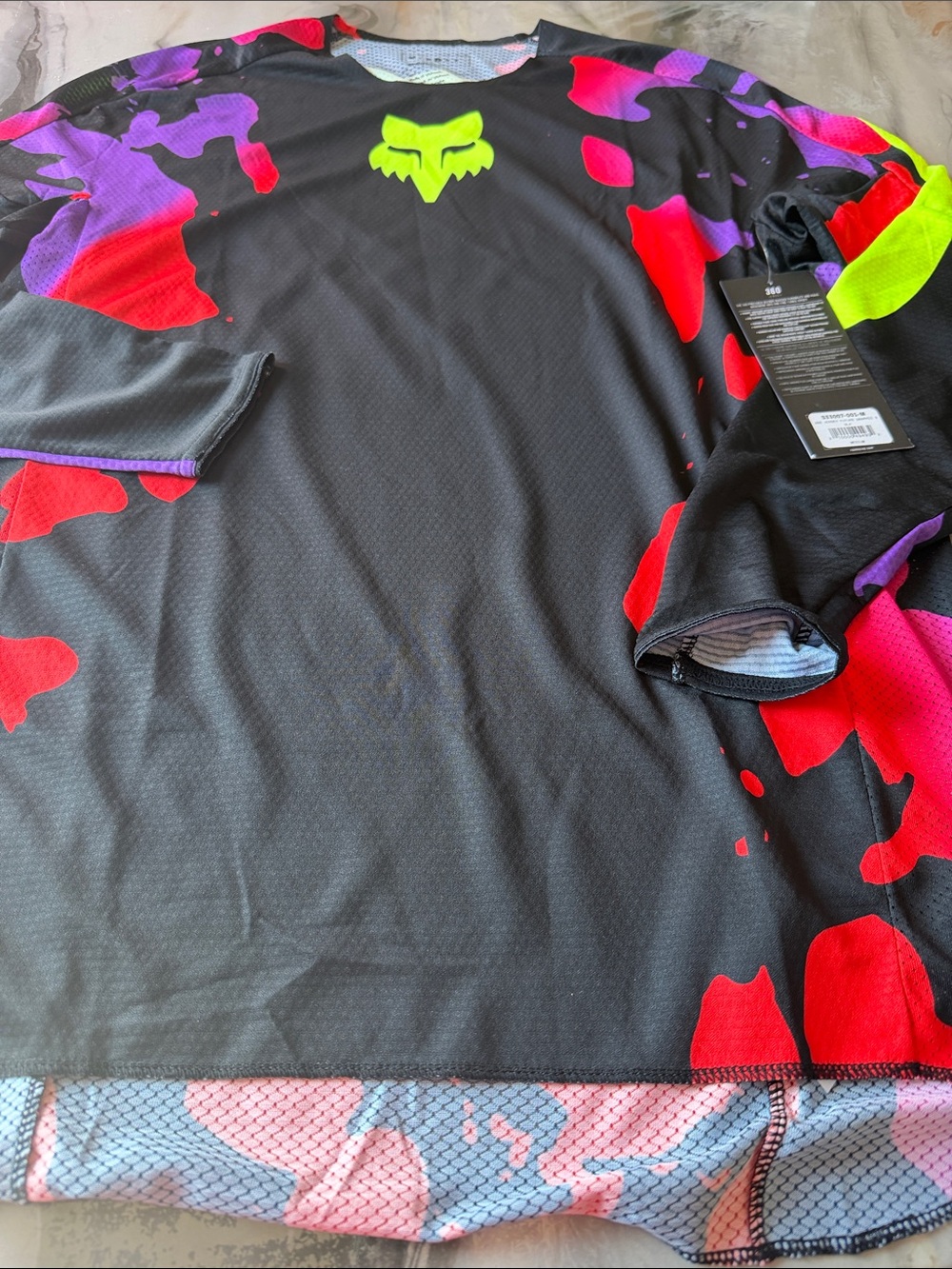 Fox Men’s Black Jersey with Neon Green Logo and Red Purple Accents